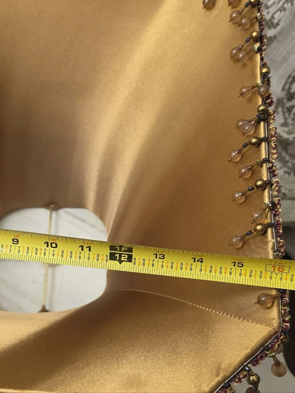 Vintage Victorian Style Burgundy Gold Fabric Square Bell Lampshade Beaded Fringe